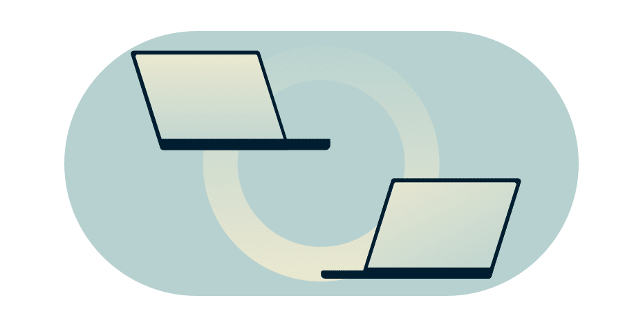 To computersk&aelig;rme forbundet af en cirkel med en gradient.