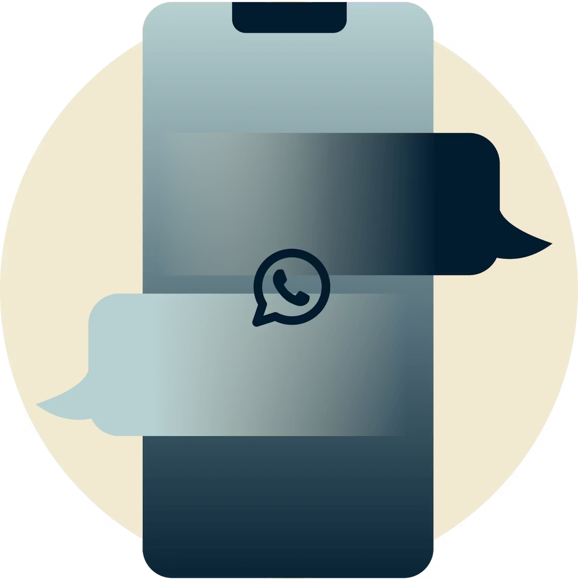 Значок WhatsApp над пузырьками чата на телефоне.