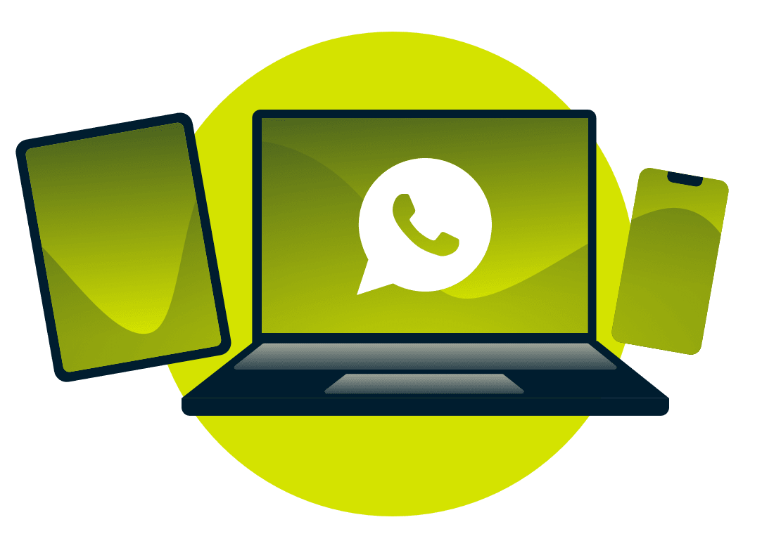 Ноутбук, планшет и телефон с логотипом WhatsApp.